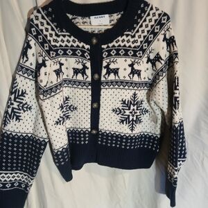 Old Navy Women's Festive Navy and White Cardigan